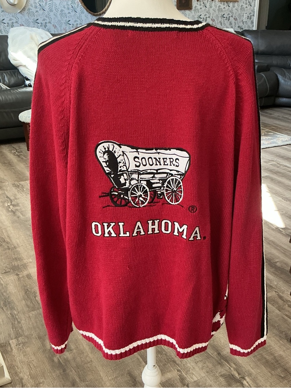 Vintage Oklahoma Sooners Birch Bros Knit Cardigan Sweater Red 90s Ramie Cotton M